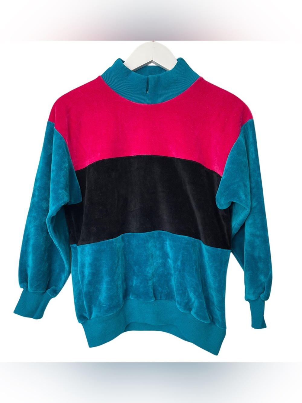 Colorblock Crewneck Sweater in Teal, Magenta & Black